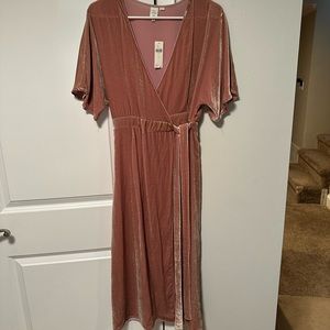 Anthropologie pink velvet dress